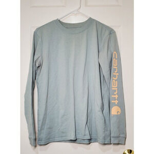 Carhartt Youth Long Sleeve Logo Shirt Blue Loose Fit Kids Size S 4/6